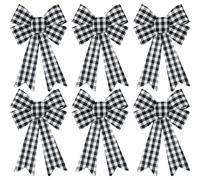 Fall Decor, Buffalo Plaid Christmas Wreath Bow For Holiday Crafts Decoration, Red, Black, White Vintage Christmas Decor (Pack Of 6)