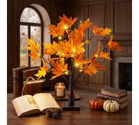 Fall Decor Lighted Maple Tree Thanksgiving Fall Decorations 24 LED Battery Operated Lights Up Fall Tree with 6 Acorns for Tabletop Party Halloween Autumn Harvest Xmas Gifts Indoor Outdoor Home Decor