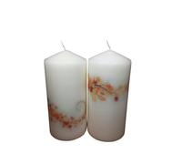 Fall Decor Pillar Candles Set of 2 Unscented Candle with Autumn Leaves Rustic Holiday Decoration Thanksgiving Centerpiece Wedding or Housewarming Gift Fireplace Mantel Cozy Home Decor