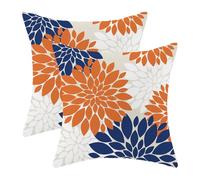 Fall Decor Pillow Covers 20x20 Inch Set of 2 Burnt Orange Navy Blue White Dahlia Floral Decor Throw Pillows Modern Geometry Flower Outdoor Decorative Cushion Cases for Sofa Couch Bed Decoration