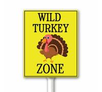 Fall Decor Wild Turkey Zone Sign, Beware of Turkey Crossing Xing, Thanksgiving Signs for Farm, Backyard, Garden, Lawn, Farmhouse Aluminum Yard Sign With Stake 12x15 CM