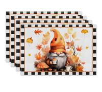 Fall Decorations,12x18in Mushroom Gnome Maple Leaf Placemats Set of 4 Autumn Thanksgiving Farmhouse Table Runners Seasonal Harvest Table Mats Kitchen Dining Indoor Outdoor Home Party Centerpiece Decor