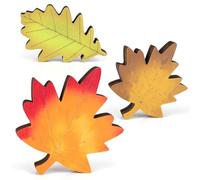 Fall Decorations for Home - 3 Pcs Rustic Maple & Oak Leaf Wooden Table Decor, Autumn Farmhouse Thanksgiving Signs for Mantel, Shelf, Tiered Tray