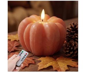 Fall Decorations for Home, Flameless Pumpkin Candle LED with Remote Control | Battery Operated, Flameless Candle Lamp for Fall Thanksgiving Halloween Home Decor Gift (Orange)