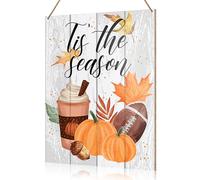 Fall Decorations Hanging Sign, Autumn Fall Decor Rustic Pumpkin Spice Football Wooden Wall Sign Thanksgiving Decorations, Tis The Season