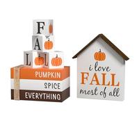 Fall Decorations Pumpkin Decor Faux Books, 8 Pcs Fall Tiered Tray Decor Book Stack Fall Wooden Signs, Farmhouse Rustic Wooden Decor for Home Kitchen Office Table