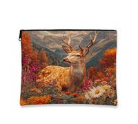 Fall Deer Makeup Bag 7x9 Inch for Travel Purse, Fantasy Magic Autumn Forest Wildlife Pattern Cosmetic Pouch for Women, Animal Scenery Portable Canvas Zipper Organizer