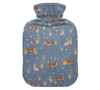 Fall Deer Rabbit Blue Hot Water Bottle with Cover for Pain Relief Heating Bottle for Menstrual Cramps, 1L