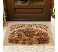 Fall Devon Rex Cat Front Black Door Mat Outside Inside Entrance 29 * 17, Autumn Stacked Kitten Weird Outdoor Ultra Thin Doormat, Small Maple Leaf Print Shoes Off Door Rug for Patio