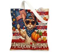Fall Devon Rexs Cats Canvas Tote Bag for Shopping 13 * 15, Cute Funny Patriotic Reusable Grocery Shoulder Bag for Women, Autumn Painting Gift Decor
