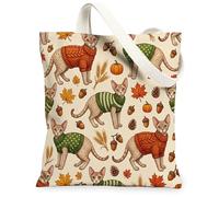 Fall Devon Rexs Cats Canvas Tote Bag for Shopping 13 * 15, Holiday Crops Maple Reusable Grocery Shoulder Bag for Women, Autumn Painting Gift Decor