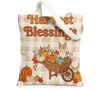 Fall Devon Rexs Cats Canvas Tote Bag for Shopping 13 * 15, Holiday Harvest Pumpkins Reusable Grocery Shoulder Bag for Women, Autumn Painting Gift Decor