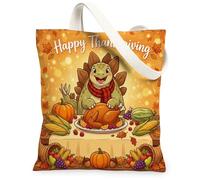Fall Dinosaur Canvas Tote Bag for Shopping 13 * 15, Thanksgiving Harvest Reusable Grocery Shoulder Bag for Women, Funny Painting Gift Decor
