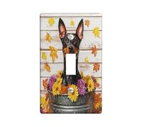 Fall Doberman Dog Decorative Light Switch Cover Plate 1 Gang Single Toggle, Autumn Wood Flower Leaf Electrical Switchplate, Puppy Faceplate for Kitchen Living Room Decor