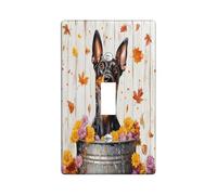 Fall Doberman Dog Decorative Light Switch Cover Wall Plate 1 Gang Single Toggle, Autumn Wood Flower Leaf Electrical Switchplate, Puppy Faceplate for Kitchen Living Room Decor
