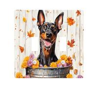 Fall Doberman Dog Decorative Light Switch Cover Wall Plate 2 Gang Double Toggle, Autumn Wood Flower Leaf Electrical Switchplate Puppy Faceplate for Kitchen Living Room Decor