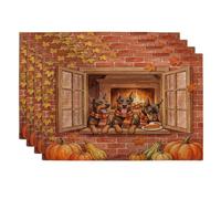 Fall Doberman Dog Placemats Set of 4, 12 * 18, Autumn Farmhouse Window 4Pcs Print Table Mats for Dinning, Rustic Country Holiday Home Kitchen Decor