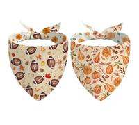 Fall Dog Bandana Reversible 2 Pack, Autumn Leaves Football Pumpkin Pet Bandanas for Dog, Adjustable Triangle Scarves for Fall Holiday Thanksgiving Medium Large Extra Large Boy Girl Dogs(L)
