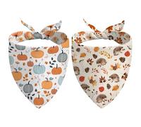 Fall Dog Bandana Reversible 2 Pack, Cute Autumn Pumpkin Floral Hedgehog Fall Pet Bandanas Set Adjustable Triangle Holiday Scarves for Medium Large Extra Large Boy Girl Dogs