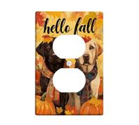 Fall Dog Light Switch Cover Plates/Outlet Covers, Yellow Autumn Leaves with Labrador Retrievers, Thermoplastic Wall Plates, Standard Size Single Duplex Outlet