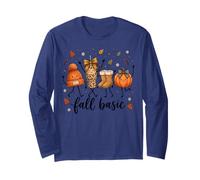 Fall Doodles Autumn Leaves Pumpkin Boots Hat Bow Coffee Long Sleeve T-Shirt