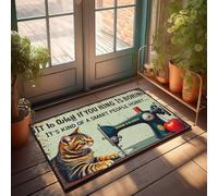 Fall Door Mats Outdoor Curious Cat And Vintage Sewing Machine: A Smart People Hobby Sign Doormat Welcome Door Mats For Outside Entry Desk Floor Mat(40X60CM)