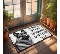 Fall Door Mats Outdoor German Shepherd Warning Sign: 'My House, My Yard, My Humans Doormat Welcome Door Mats For Outside Entry Desk Floor Mat(65X90CM)