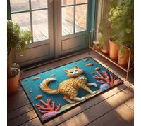 Fall Door Mats Outdoor Underwater Adventure: A Cat'S Tale With Coral And Fish Doormat Welcome Door Mats For Outside Entry Desk Floor Mat(50X80CM)