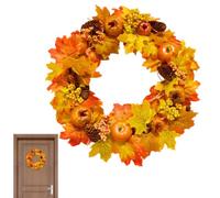 Fall Door Wreath 17.7in Realistic Artificial Pumpkin Garland with Lights