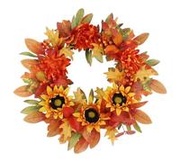 Fall Door Wreath - 18 Inches Festival Garland Decor | 18 Inches Artificial Wreath Decoration with Maple Leaves Orange Red Berries and Sunflowers for Home Farmhouse Porch Front Door Thanksgiving Hallow