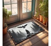 Fall Doormat Outdoor A Solitary Figure With A Raven In A Mystical Forest Doormat Winter Welcome Mat Front Porch Rug(40X60CM)
