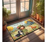 Fall Doormat Outdoor Whimsical Morning: Girl, Fox, Dog, And Flowers In Autumn Doormat Winter Welcome Mat Front Porch Rug(40X60CM)