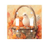 Fall Doves Bird Wood Decorative Light Switch Cover Wall Plate 2 Gang Double Toggle, Autumn Pumpkins Electrical Faceplate for Kitchen Bathroom, Maple Leaf Switchcover Decor