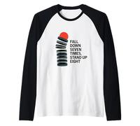 Fall Down Seven Times Stand Up Eight Japanese Proverb Men Raglan Baseball Tee