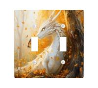 Fall Dragons Butterflies Decorative Light Switch Cover Plate 2 Gang Double Toggle, Autumn Country Forest Electrical Faceplate for Kitchen Bathroom, Animal Switchcover Decor