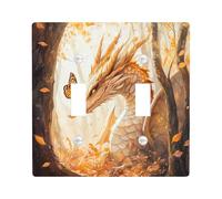 Fall Dragons Butterflies Decorative Light Switch Cover Wall Plate 2 Gang Double Toggle, Autumn Country Forest Electrical Faceplate for Kitchen Bathroom, Animal Switchcover Decor