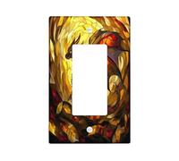 Fall Dragons Decorative Light Switch Cover Wall Plate 1 Gang Single Rocker, Novelty Autumn Stained Glass Electrical Faceplate for Kitchen Bathroom, Animal Switchcover Decor