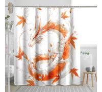 Fall Dragons Shower Curtain Set 72 Inch with Hooks, Abstract Autumn Maple Leaf Bathroom Decor, Animal Printed Pattern Bath Accessories