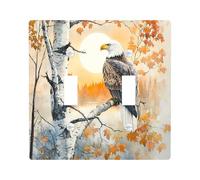 Fall Eagle Bird Decorative Light Switch Cover Plate 2 Gang Double Toggle, Autumn Birch Tree Leaf Electrical Switchplate, Country Faceplate for Kitchen Living Room Decor