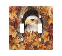 Fall Eagle Bird Decorative Light Switch Cover Plate 2 Gang Double Toggle, Autumn Tree Hole Electrical Switchplate, Maple Leaf Faceplate for Kitchen Living Room Decor