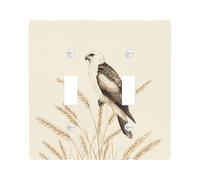 Fall Eagle Bird Decorative Light Switch Cover Plate 2 Gang Double Toggle, Autumn Wheats Crops Electrical Switchplate, Country Faceplate for Kitchen Living Room Decor