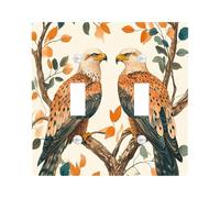 Fall Eagle Bird Decorative Light Switch Cover Plate 2 Gang Double Toggle, Fun Autumn Leaf Branch Electrical Switchplate, Country Faceplate for Kitchen Living Room Decor