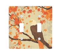 Fall Eagle Bird Decorative Light Switch Cover Plate 2 Gang Double Toggle, Fun Autumn Leaf Branch Electrical Faceplate for Kitchen Bathroom, Country Switchcover Decor