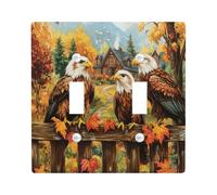 Fall Eagle Bird Decorative Light Switch Cover Plate 2 Gang Double Toggle, Funny Autumn Farmhouse Electrical Faceplate for Kitchen Bathroom, Houses Switchcover Decor