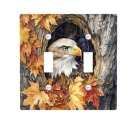 Fall Eagle Bird Decorative Light Switch Cover Wall Plate 2 Gang Double Toggle, Autumn Tree Hole Electrical Switchplate Maple Leaf Faceplate for Kitchen Living Room Decor