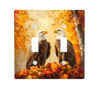 Fall Eagle Bird Decorative Light Switch Cover Wall Plate 2 Gang Double Toggle, Autumn Vintage Maple Leaf Electrical Switchplate Retro Faceplate for Kitchen Living Room Decor