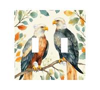Fall Eagle Bird Decorative Light Switch Cover Wall Plate 2 Gang Double Toggle, Fun Autumn Leaf Branch Electrical Switchplate Country Faceplate for Kitchen Living Room Decor