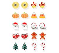 Fall Earrings for Women Pumpkin Sunflower Maple Leaf Candy Corn Stud Earrings Holiday Thanksgiving Autumn Party Jewelry Gifts, Metal, No Gemstone