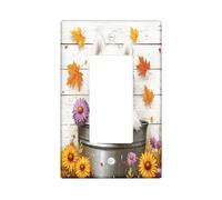 Fall Eskimos Dog Decorative Light Switch Cover Plate 1 Gang Single Rocker, Autumn Wood Flower Leaf Electrical Faceplate for Kitchen Bathroom, Puppy Switchcover Decor