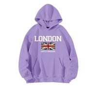 Fall Fashion Hoodies for Women Girl 2024 Women's Long Sleeved LONDON UNITED Letter Printed Hoodie Hoodie Hoodie with (Purple, L)